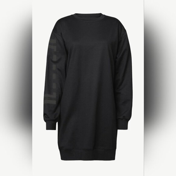 Wolford Logo Sweat Dress Black/Steel Oversized With Logo-Print Day Dress Size S - Picture 2 of 14